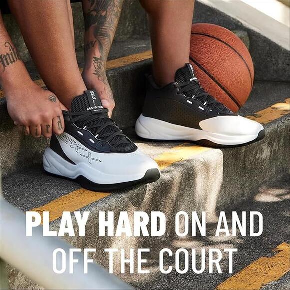 Skechers Men's Size 11.5 Basketball SKX League Sneaker, White/Black, 253010 - Picture 2 of 6